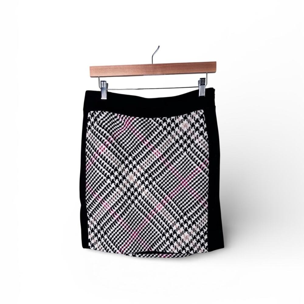 White House Black Market Plaid Mini Skirt Black Tan Wool Blend 6